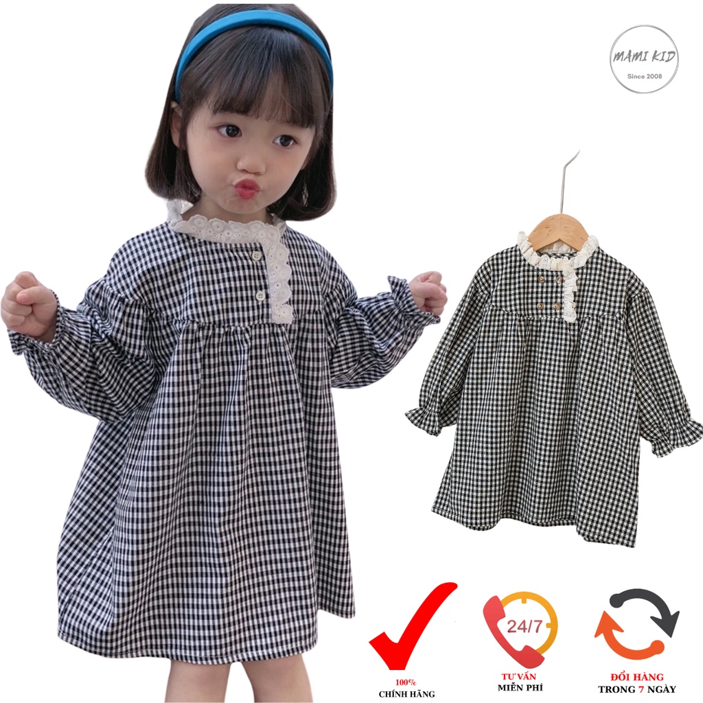 váy cho bé gái kẻ caro siêu xinh, vải linen đũi siêu mềm mamikid