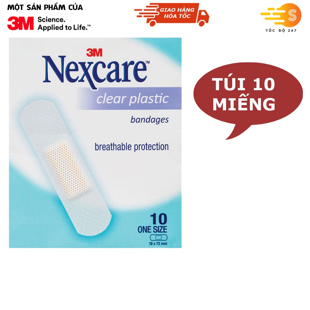 Túi 10 miếng băng keo cá nhân trong suốt Nexcare 3M BKCN-CL