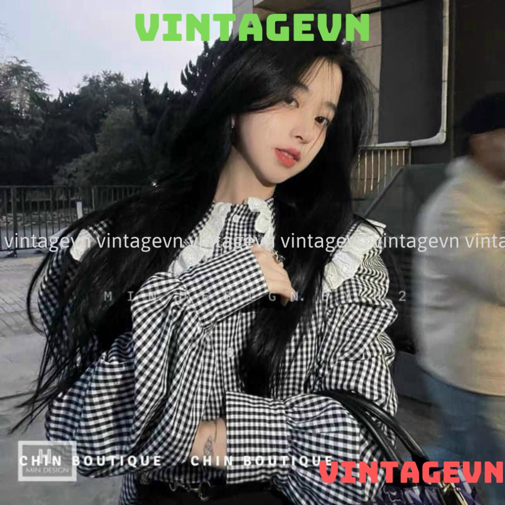 áo babydoll kẻ 2 lá bèo hàng đẹp HA0004 vintagevn | BigBuy360 - bigbuy360.vn