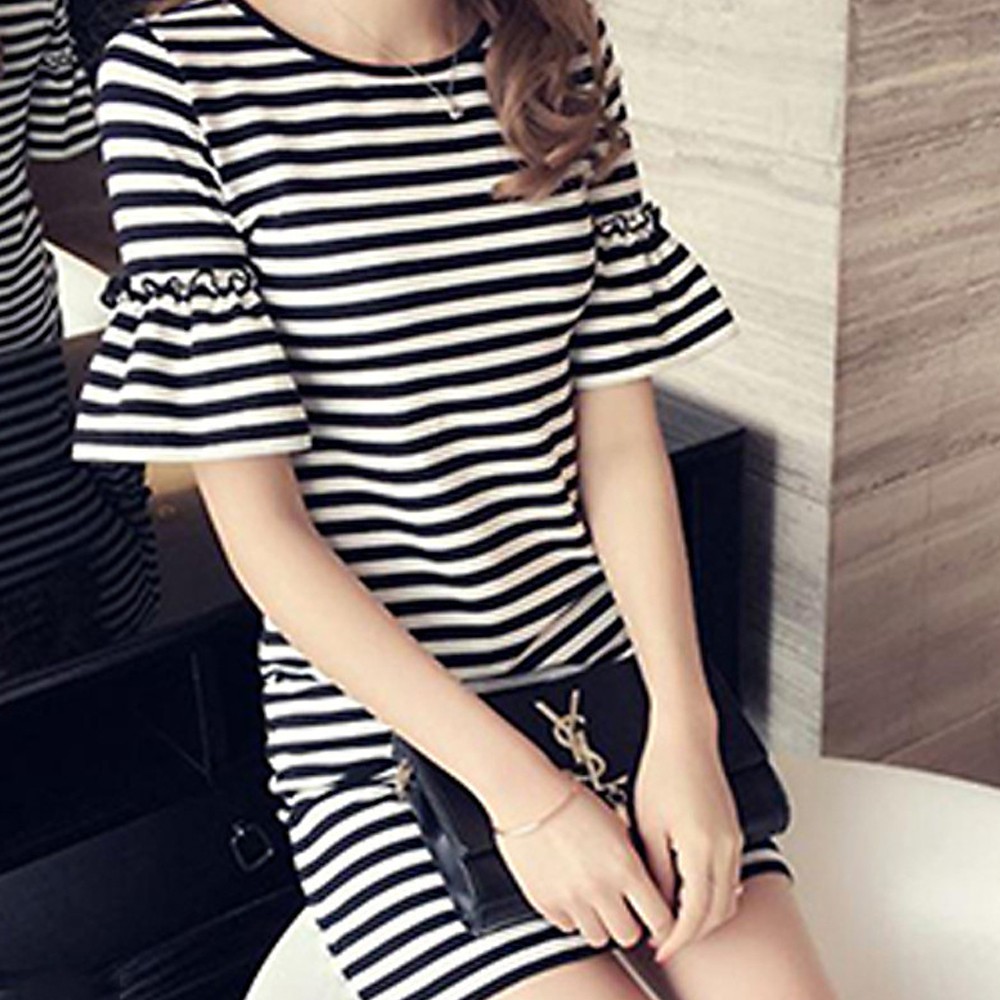 Đầm nữ Tay bèo loe dễ thương, vải thun thoáng mát