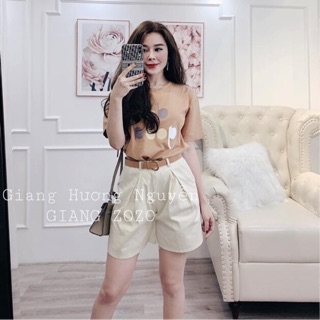 Set áo + sooc +belt màu nâu tây sang chảnh B118