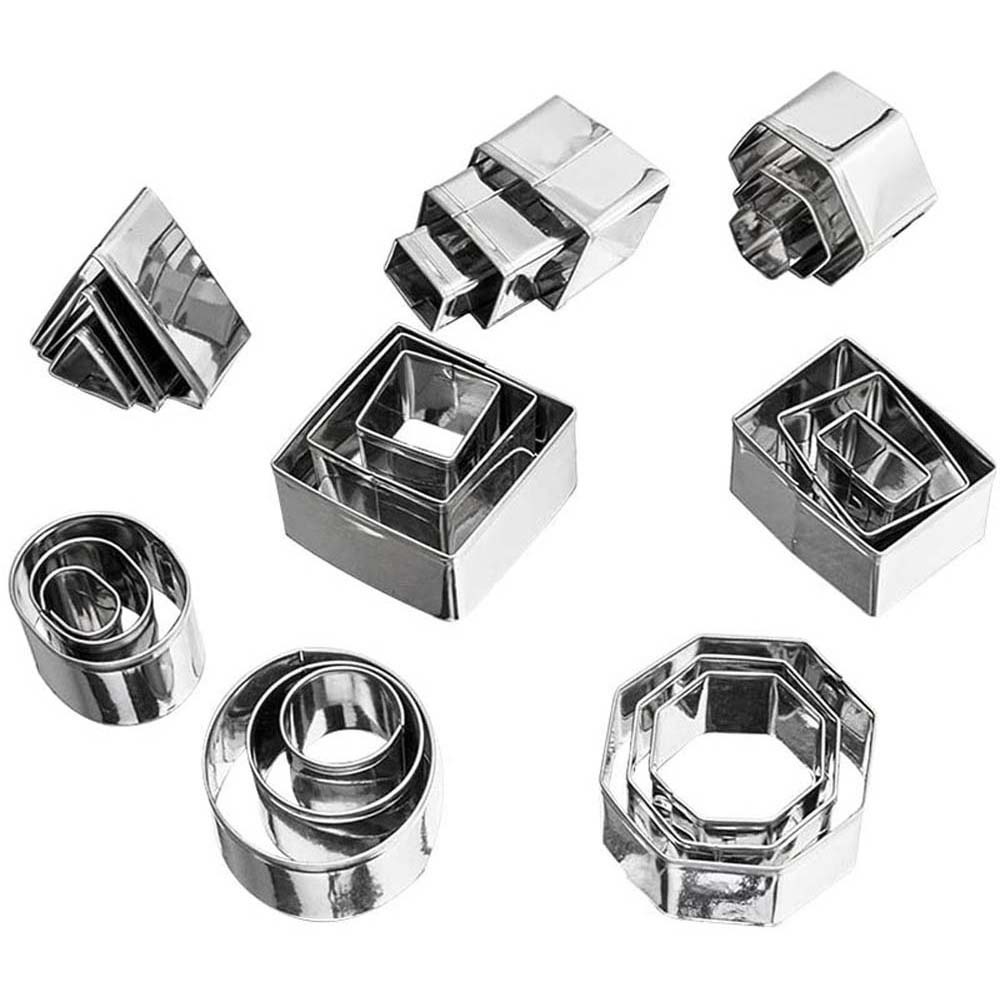 YIYU Bộ 24 khuôn cắt đất sét bằng thép không gỉ hình tròn/vuông