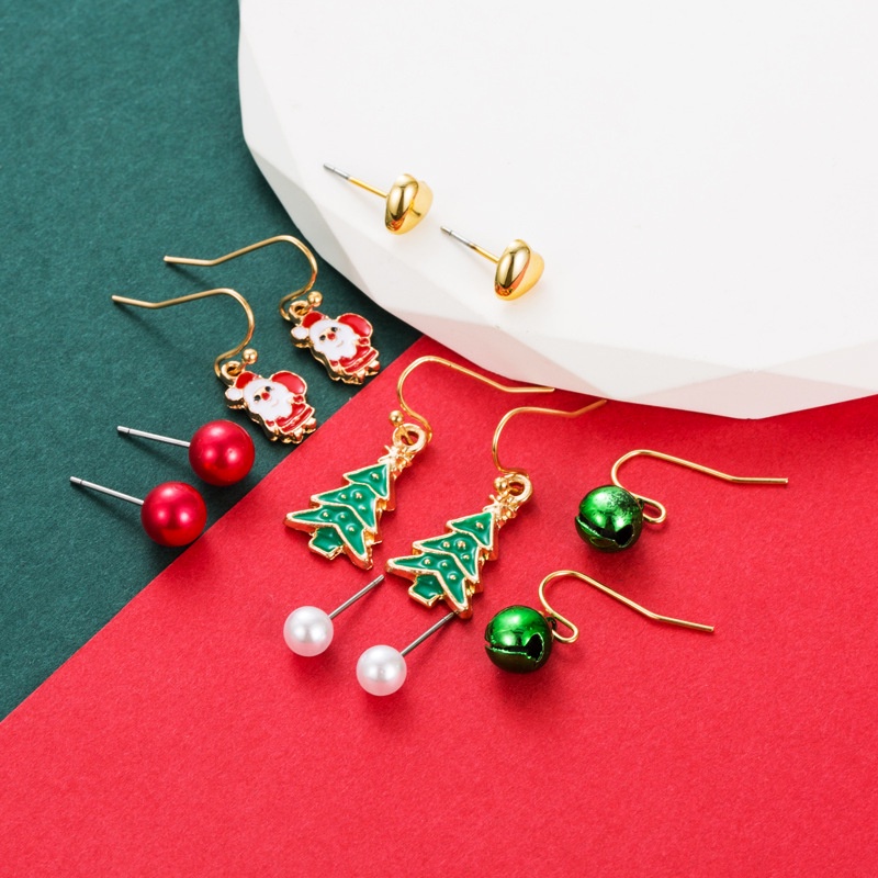 Bộ 6 Khuyên Tai Hợp Kim Tráng Men Hình Cây Thông Giáng Sinh Dễ Thương