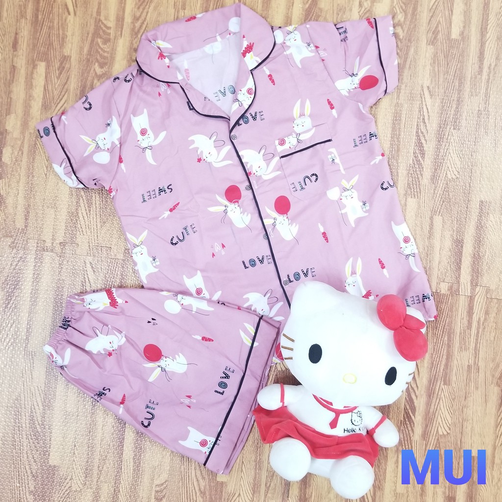 Bộ đồ ngủ cộc nữ Pijama lụa kate thái, bộ mặc ở nhà đáng yêu dễ thương size 45-55kg