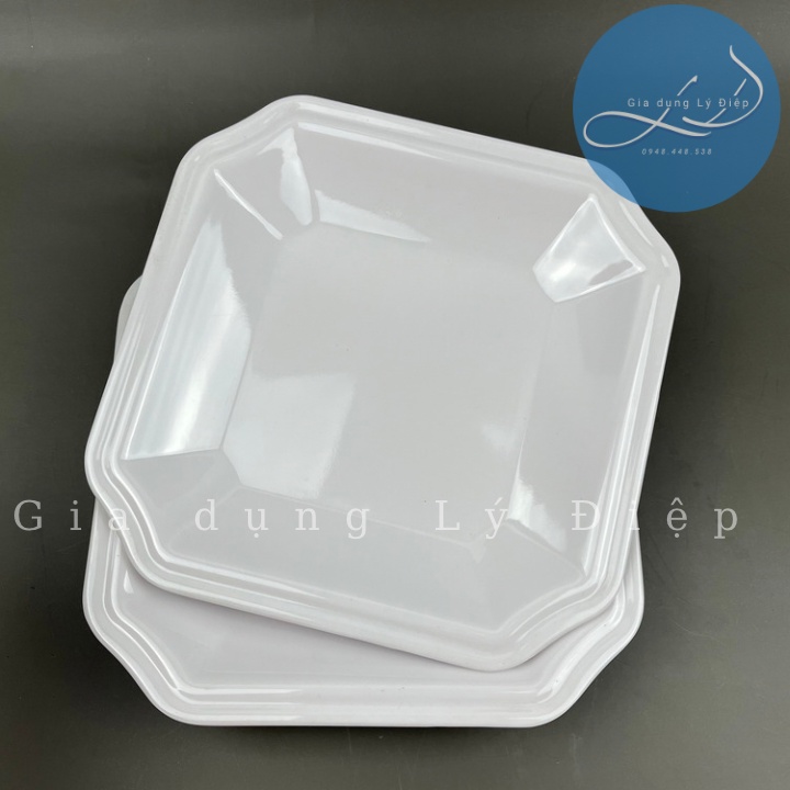 Dĩa nhựa melamine trắng vuông góc 7(dv18)