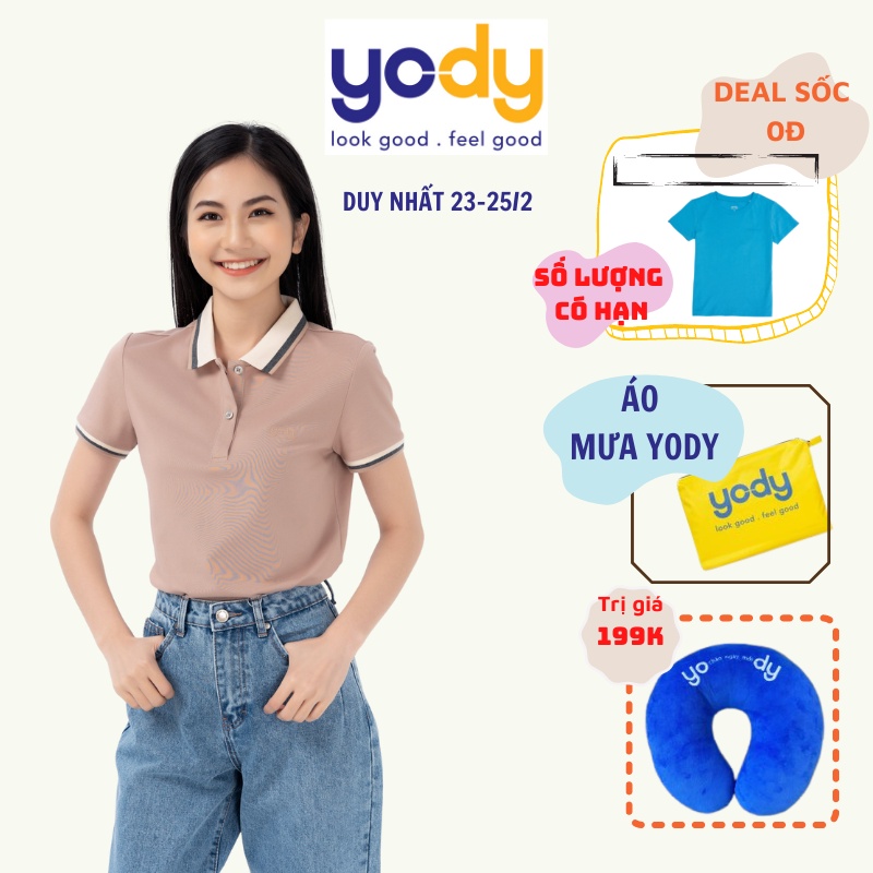 Áo Polo Nữ YODY Pique Mắt Chim Phối Kẻ, Cộc Tay Có Cổ Thoáng Mát APN3704