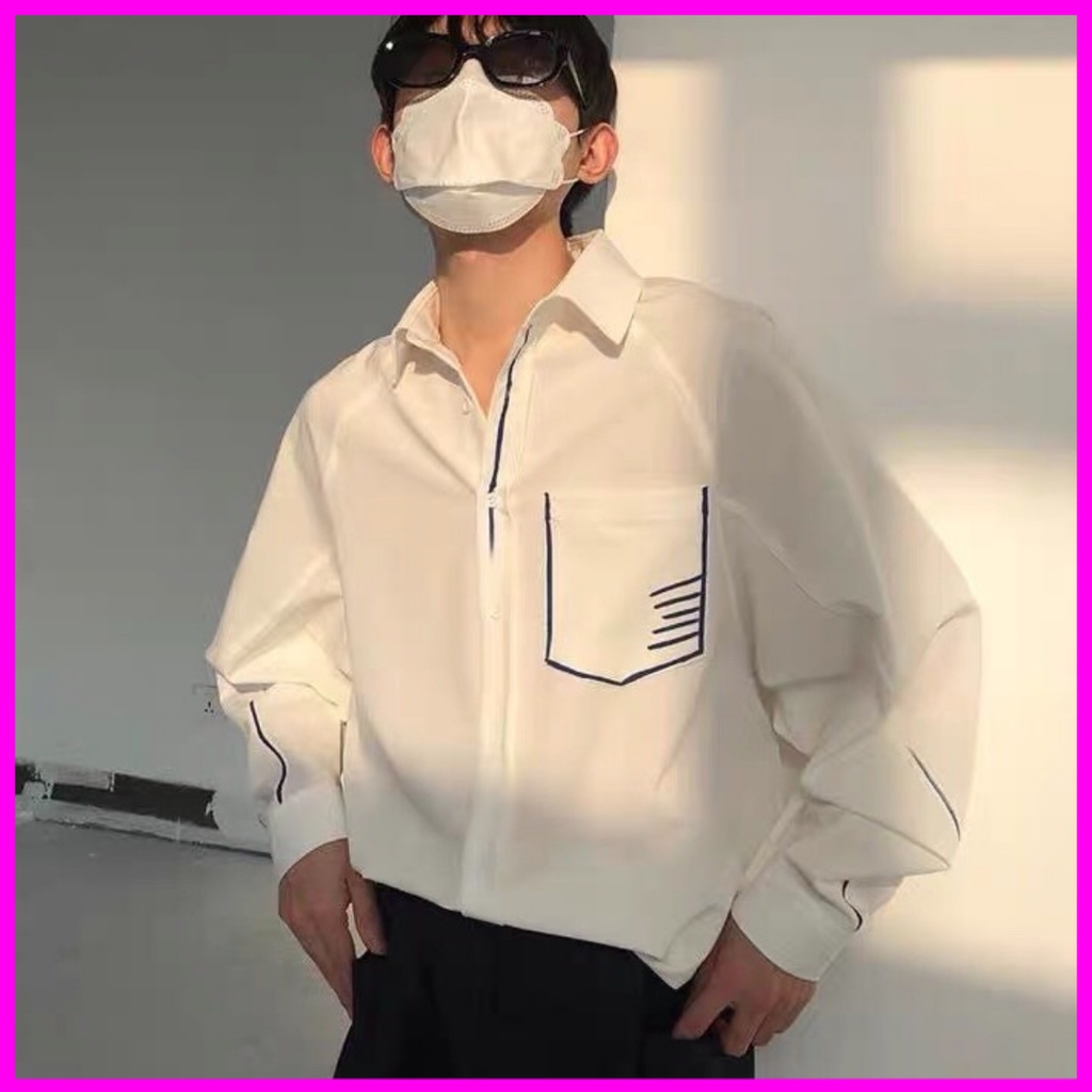 Áo sơ mi nam kẻ vièn túi áo phong cách hồng Kông thanh lịch 2022