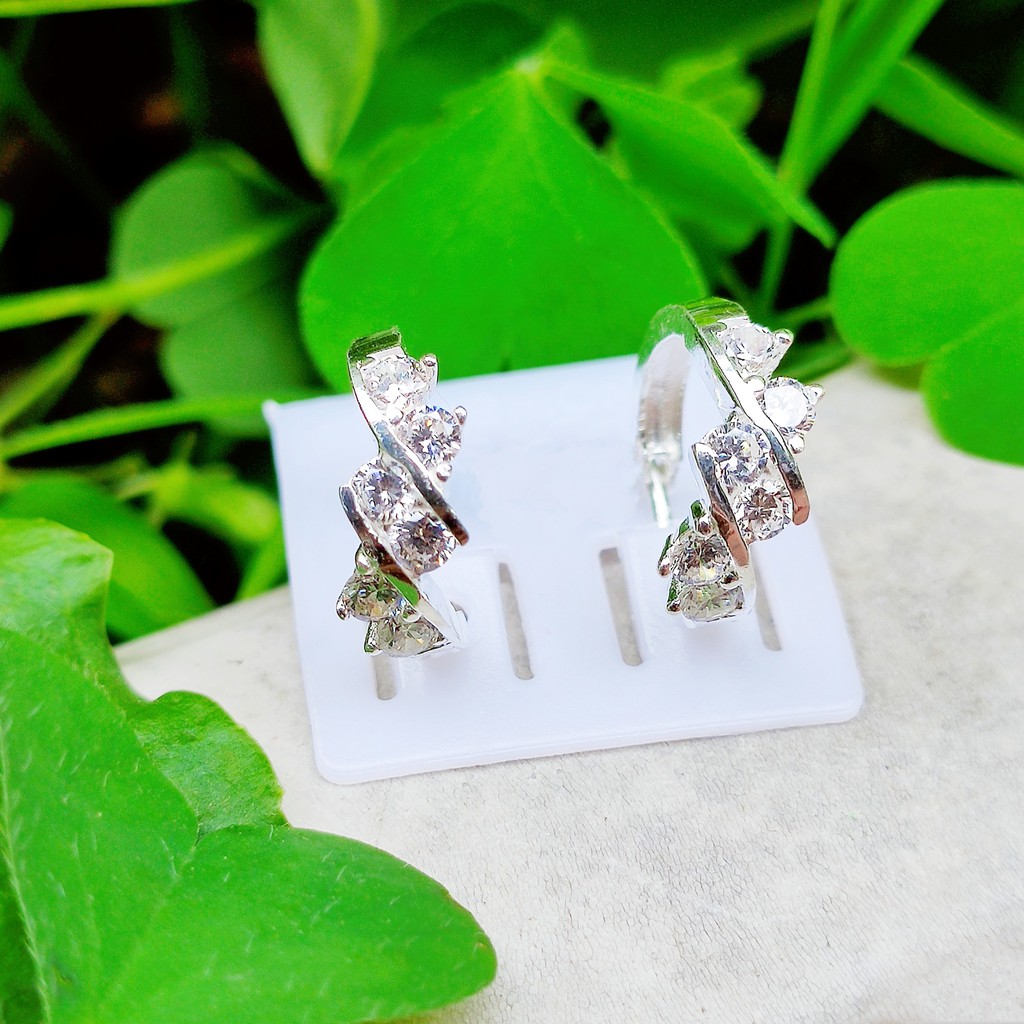 Bông tai bạc Bông tai tròn Van Jewelry V10381 đính đá trắng sáng bóng đường kính 15mm dày dặn