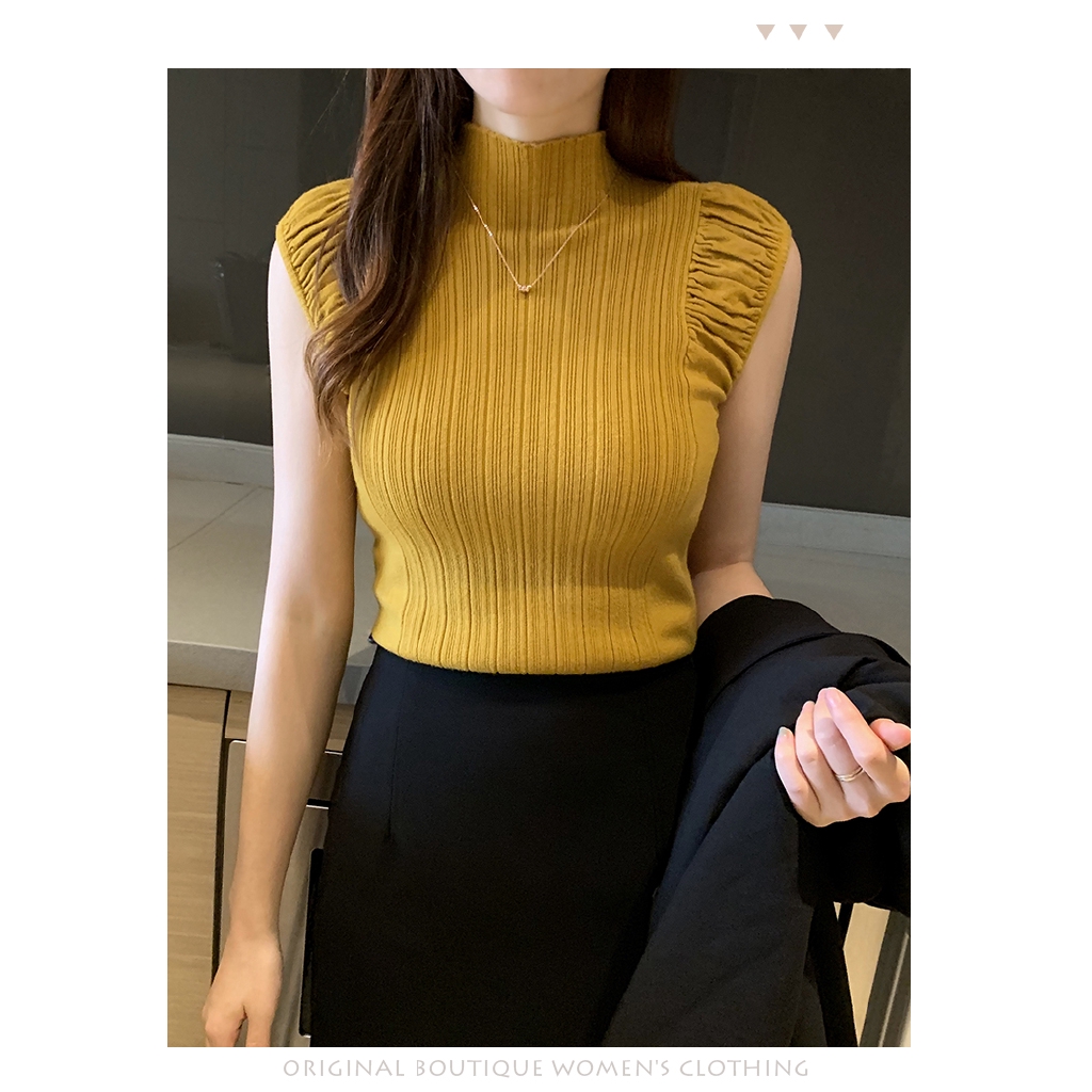 Áo dệt kim nữ cổ tròn cộc tay quyến rũ