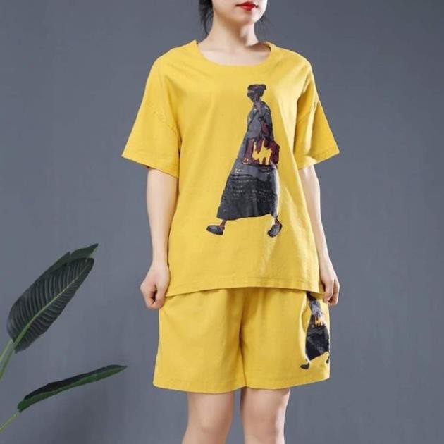 Set đồ thun nữ kiểu dáng đơn giản in item cô gái cực fashion