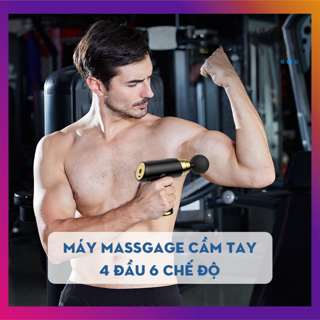 Máy masage mini cầm tay Súng mát xa Máy đấm lưng massage cổ vai gáy giảm co cứng cơ với 4 đầu và 6 chế độ (BH 1 đổi 1)