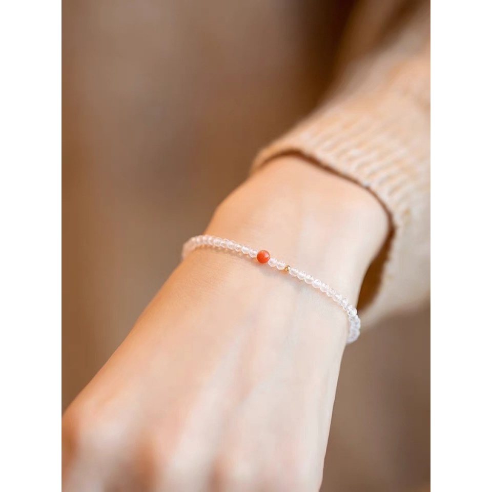 [Hàng Mới] Vòng Tay Chuỗi Hạt Đỏ Trắng Thiết Kế Niche