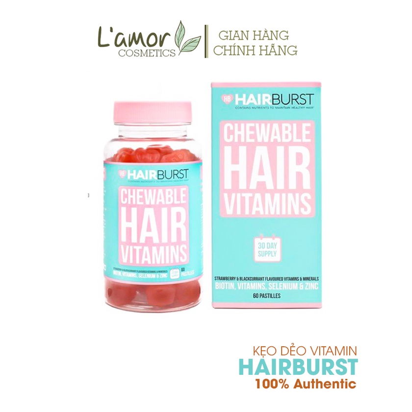 [KÈM BILL ] Kẹo Dẻo Làm Phồng Kích Mọc Tóc HairBurst Chewable Hair Vitamins 60 Viên