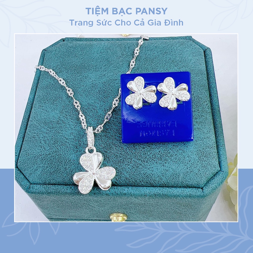 Bộ trang sức bạc nữ PANSY mặt cỏ 3 lá may mắn - Bộ 2 món dây chuyền, bông tai bạc ta cao cấp cho nữ