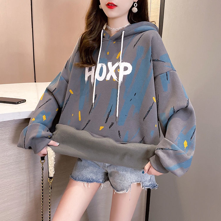 Áo hoodie nữ form rộng dài oversize loang quảng châu nỉ có mũ áo hoodie nữ form rộng học sinh đi chơi đi hoc TTJ140