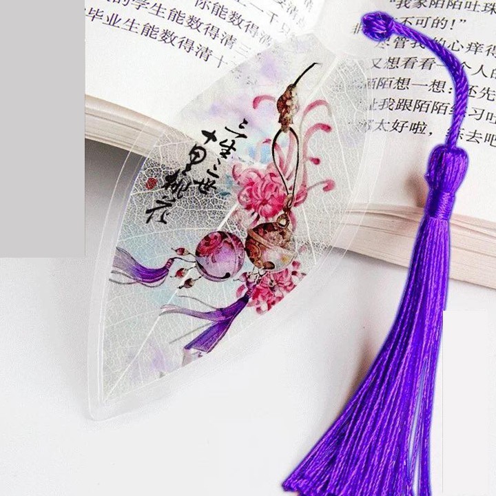 Bookmark gân lá cổ phong dây tuyến hoa sen kẹp sách đánh dấu trang