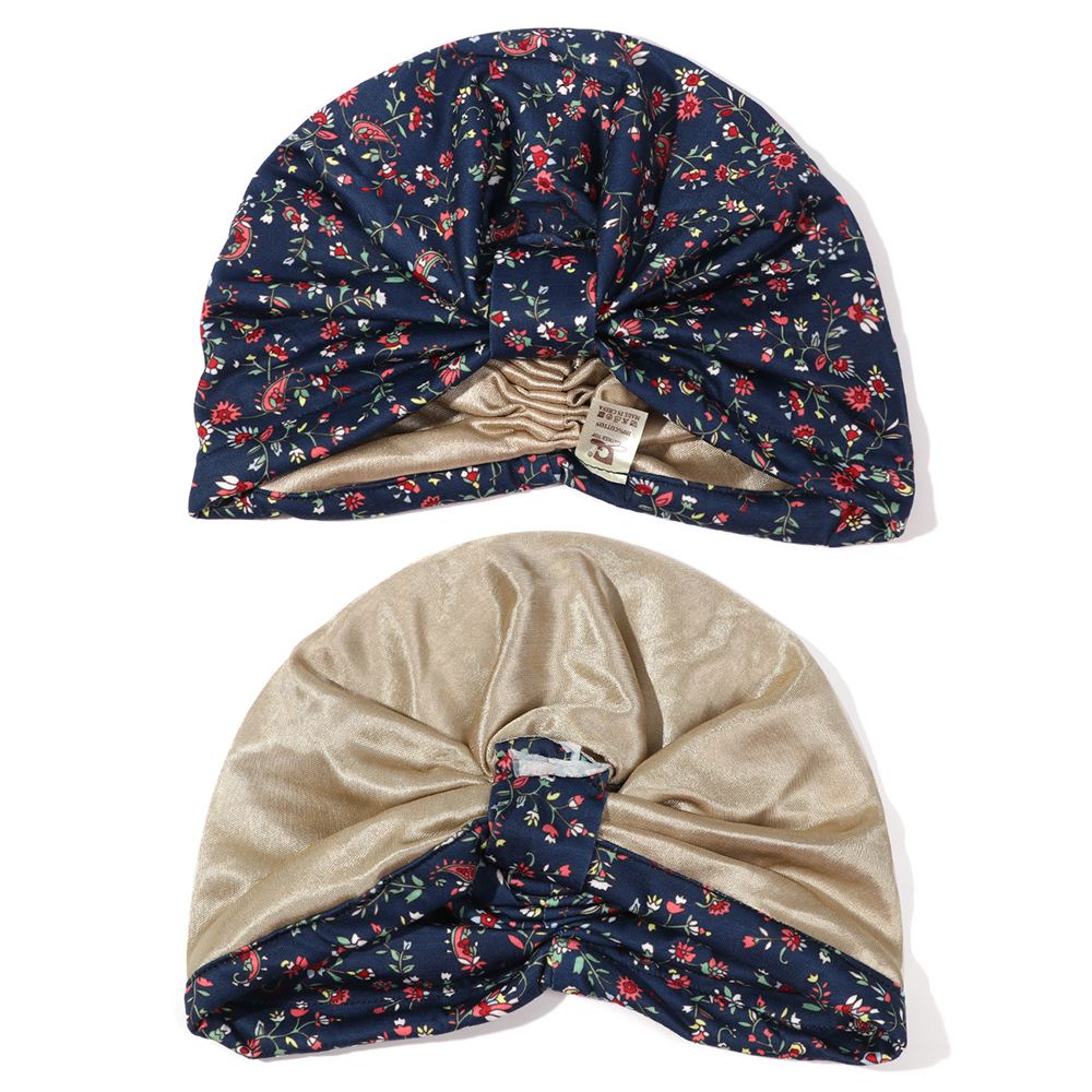 Mũ trùm đầu vải satin cotton mềm mại xếp ly thắt nút in họa tiết hoa cho nữ