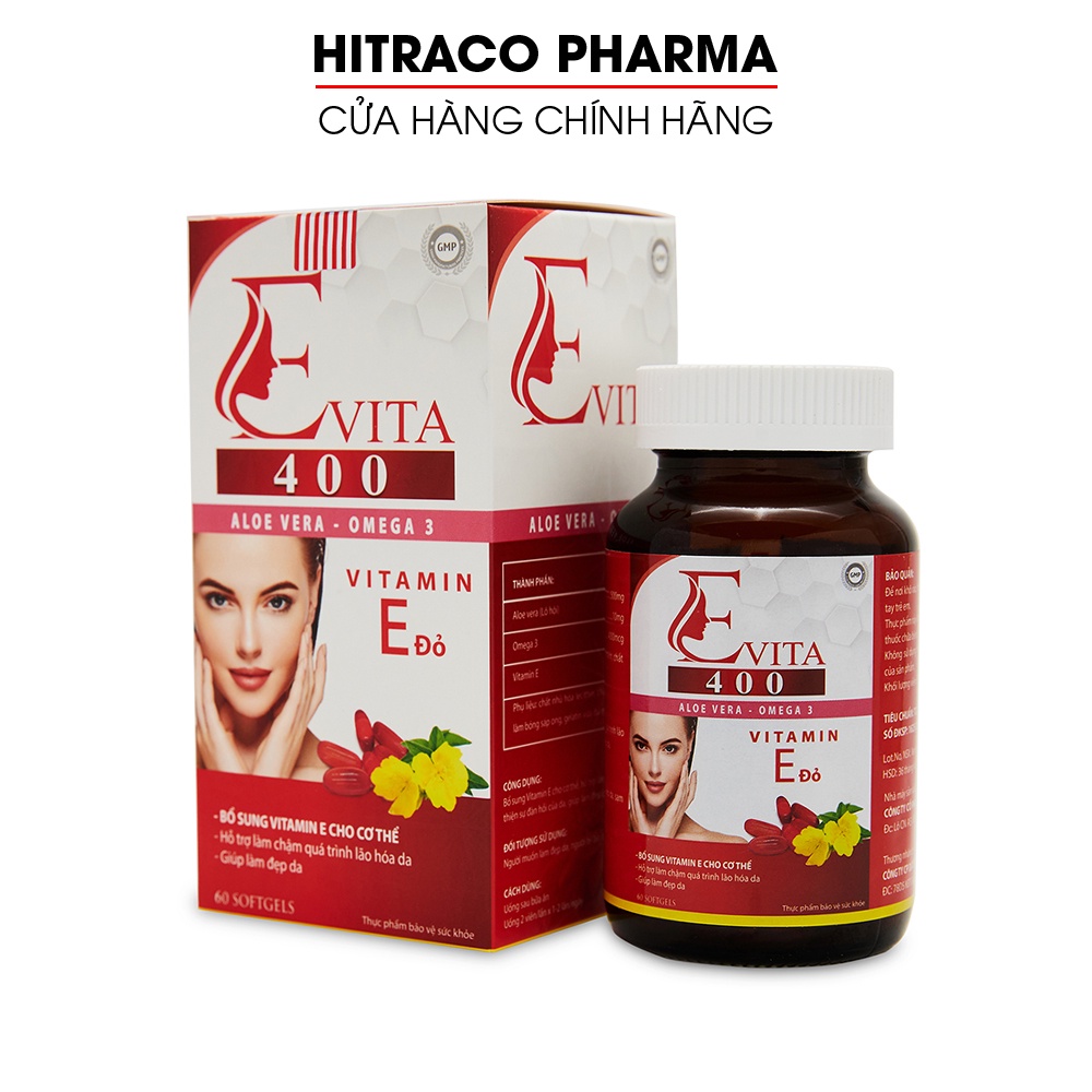 E VITA 400 Vitamin E đỏ, Omega 3, lô hội giúp đẹp da, giảm nám sạm da 60 viên [E VITA 400 Chai]