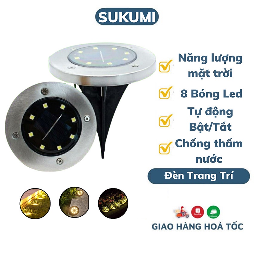 Đèn Năng Lượng Mặt Trời Cảm Biến Ánh Sáng Cắm Cỏ Trang Trí Sân Vườn, Lối Đi, Tiểu Cảnh 8 Led, Chống Nước IP65