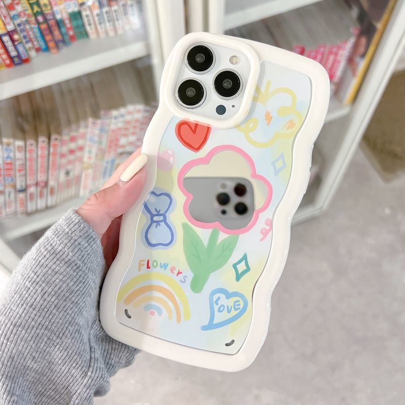 Ốp Lưng HọA TiếT Ren Hoa + Gương Dễ Thương Cho iPhone 12 13 11 Pro Max X Xs Max Xr