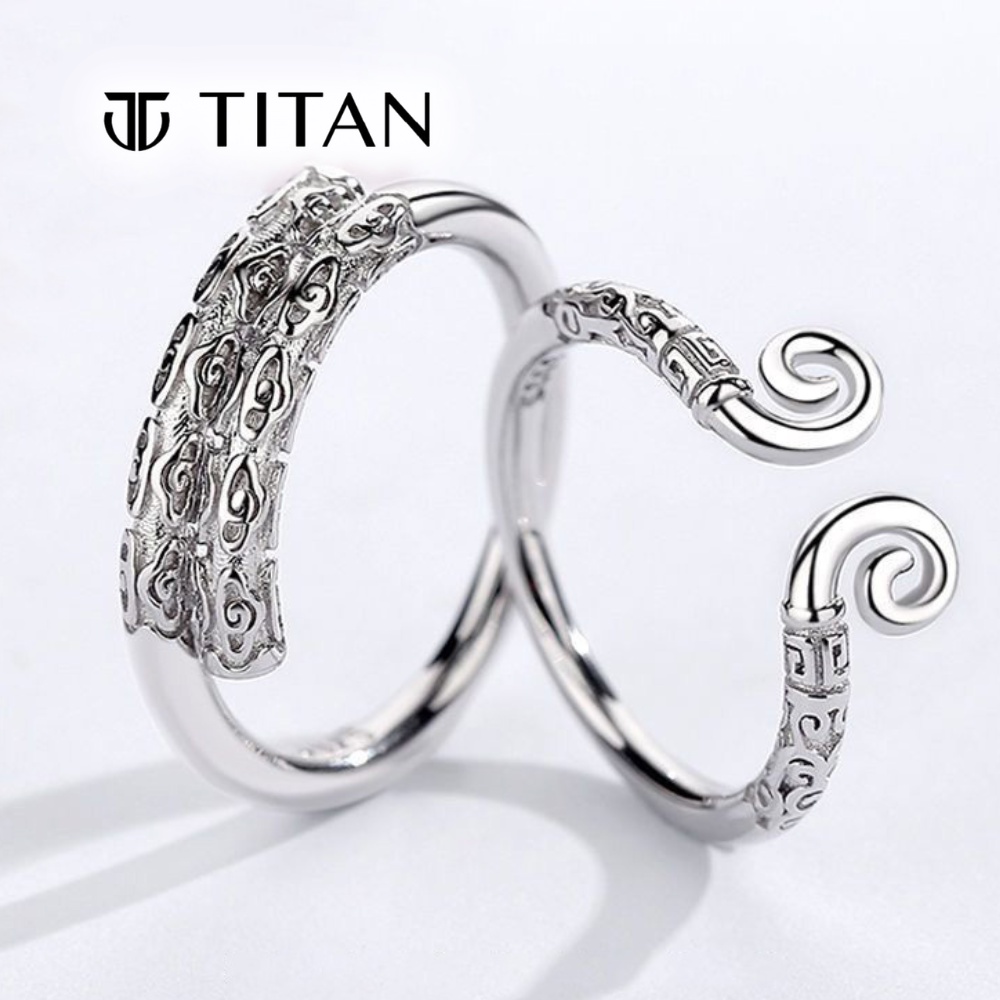 Nhẫn đôi Tôn Ngộ Không, nhẫn nam nữ thời trang Gậy Như Ý và Vòng Kim Cô màu bạc 925, ring Titan Shop freesize unisex