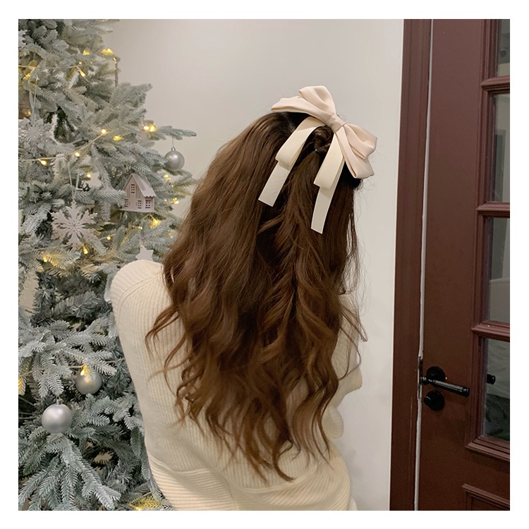 Mũ Trùm Đầu Vải Satin Đính Nơ Và Kẹp Tóc Mới