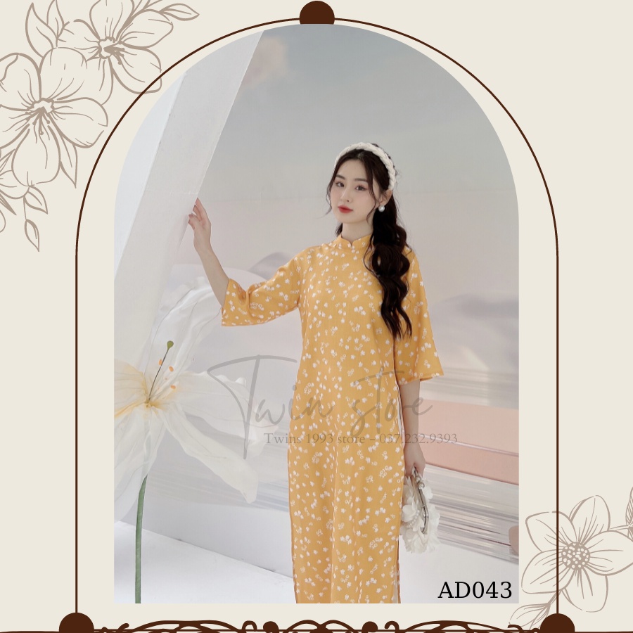 Áo dài dáng suông kèm quần TWINS STORE chất linen in hoa trẻ trung - AD043