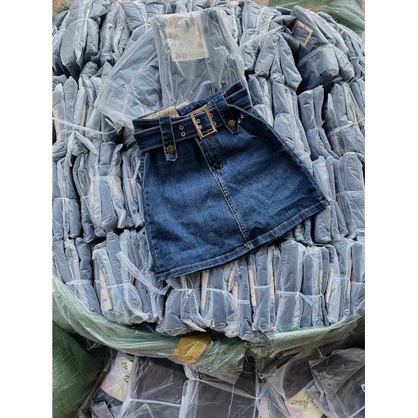 Váy Jean đai nịt, Chân váy jean ngắn eo cao phong cách thời trang cho nữ ☘️☘️☘️LY alohashop91
