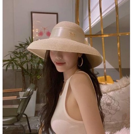 Mũ cói đi biển nón chuông cụp vành nhỏ nơ vintage tag dio sang chảnh