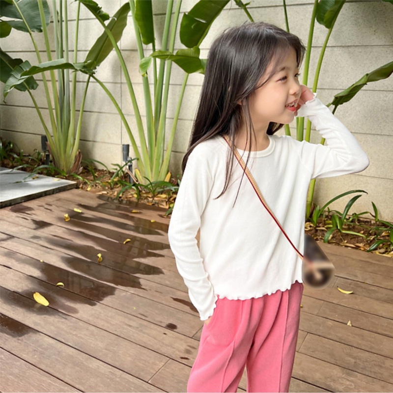 Áo Thun Dài Tay Màu Trơn Phong Cách Mới Cho Bé Gái