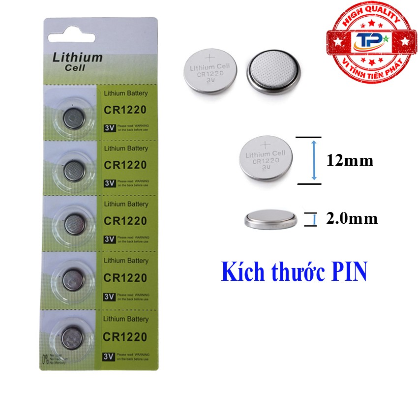 Vỉ 5 viên pin nút áo Lithium CR1220 3V Pin Không Chứa Hg và Cd, dùng cho rất nhiều thiết bị điện , điện tử