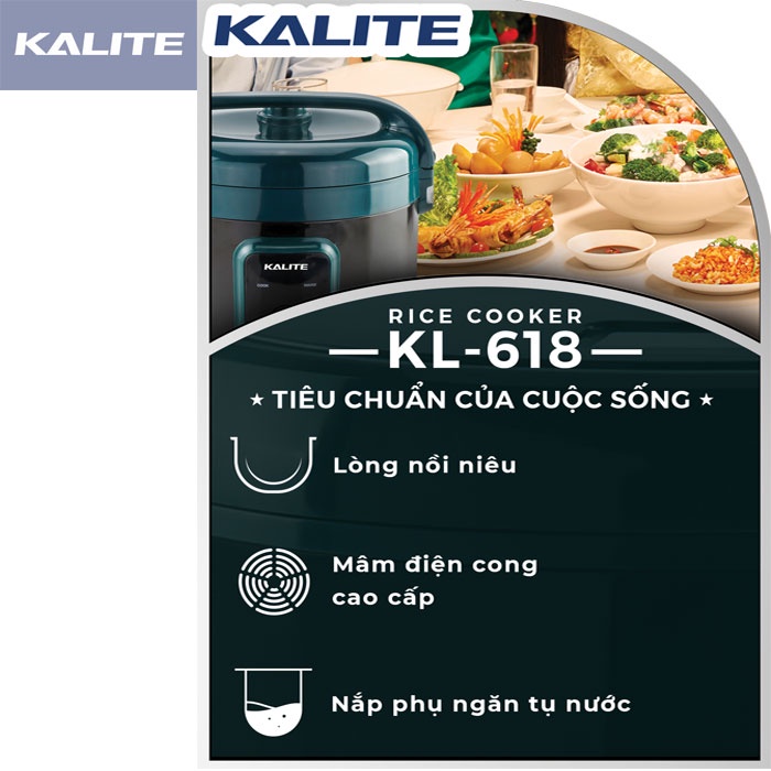 Nồi cơm điện đa năng KALITE KL 618 quai cầm liền, nút bấm cơ kiểu dáng mới -  tặng kèm khay hấp