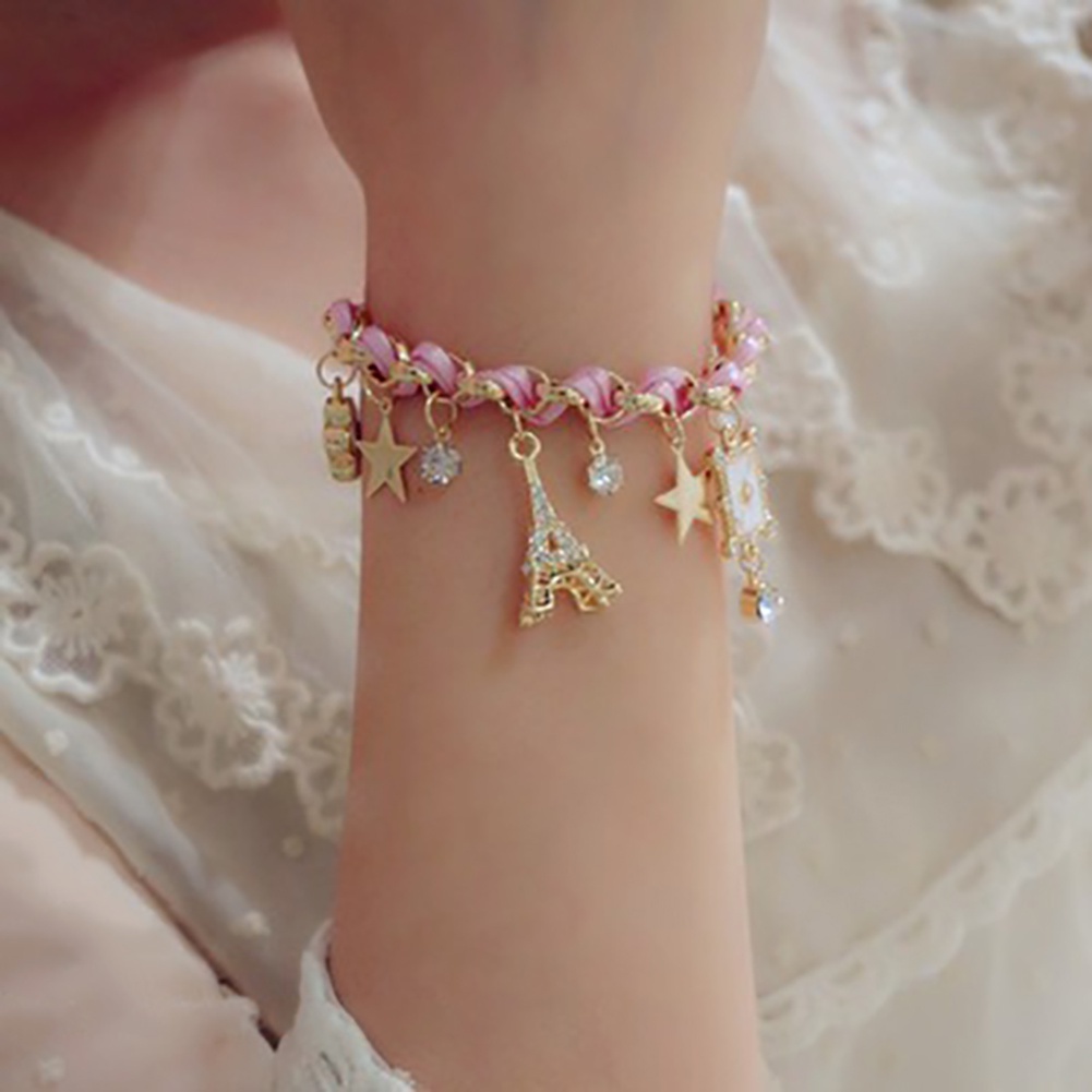Vòng Tay Giả Da Đính Mặt Hình Tháp Eiffel/Ngôi Sao/Hoa/Chài Đền Thời Trang Cho Nữ YR