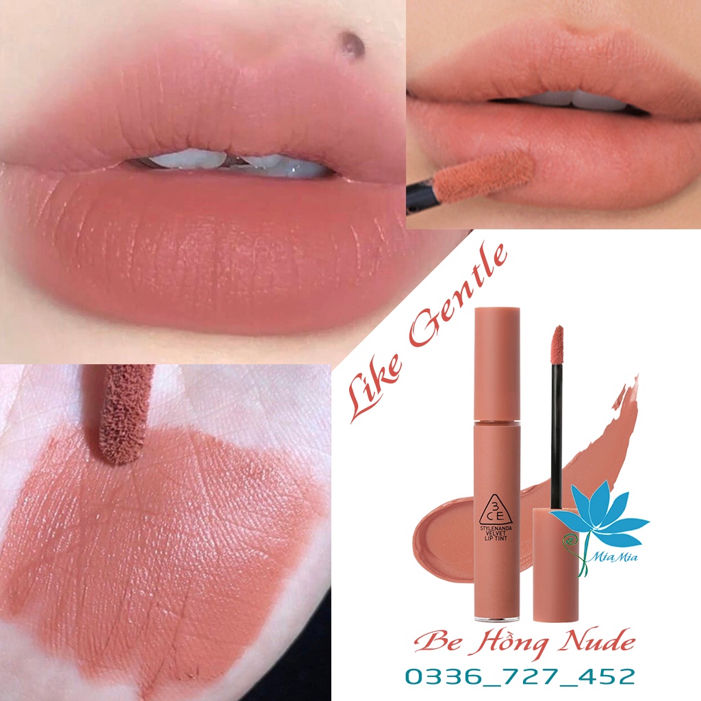 Son 3CE Velvet Lip Tint Like Gentle – Màu Be Hồng Nude Nhẹ Nhàng Như Sương Mai