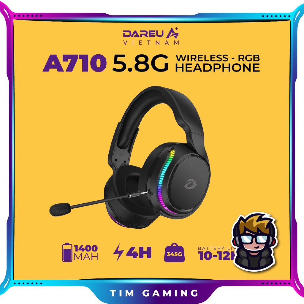 Tai nghe Gaming cao cấp DAREU A710 Wireless 5.8GHhz - RGB