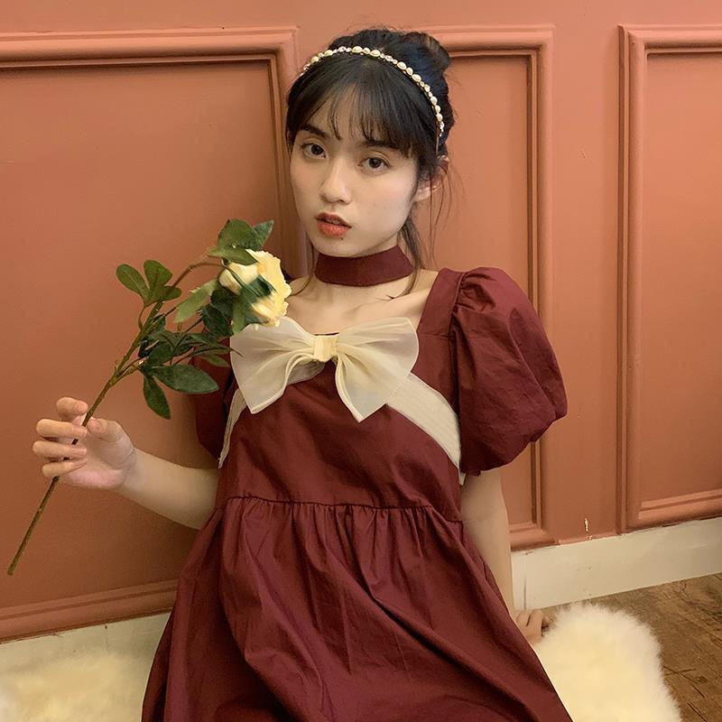 ⭐0412⭐ Classic French square neck dress