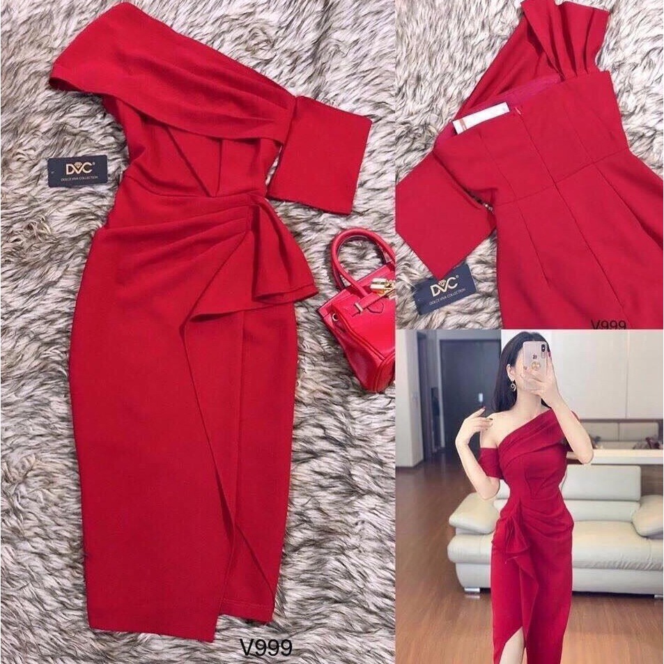 VÁY ÔM BODY LỆCH VAI XẾP LY ĐÍNH BÈO THỜI TRANG THIẾT KẾ VESTA CP60