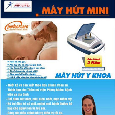 (có sẵn) Máy  hút đờm, hút mũi dịch trẻ em Airlife perfect care suction mini
