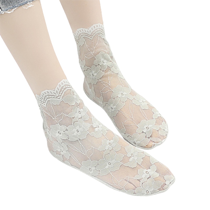 1 Đôi Tất Lưới Cotton Phối Ren Hoa Thời Trang Cho Nữ