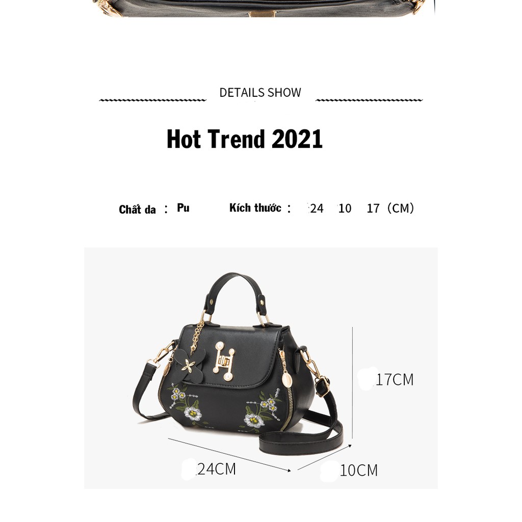 Túi xách nữ 👜 Mẫu HOTTREND 2021 Hàn Quốc 👜 Túi xách dự tiệc hàng hiệu THÊU HOA Sang trọng [Trắng, Xanh, Đen, KaKi]