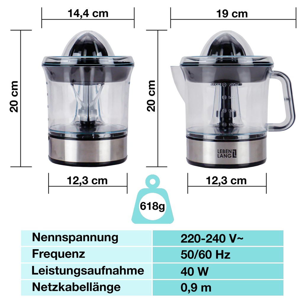 Máy vắt cam ĐỨC LEBENLANG LB389 700ml - Hàng Chính Hãng