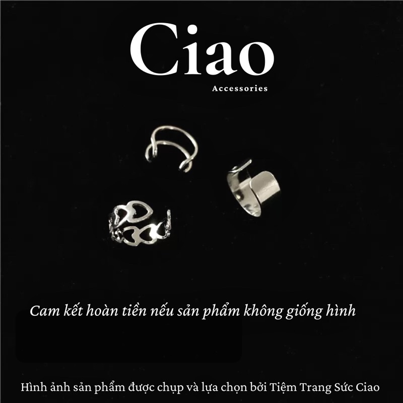 [HOẢ TỐC 1H] Set 3 khuyên vành tai/ kẹp vành tai mạ bạc phong cách mã 17 Ciao accessories