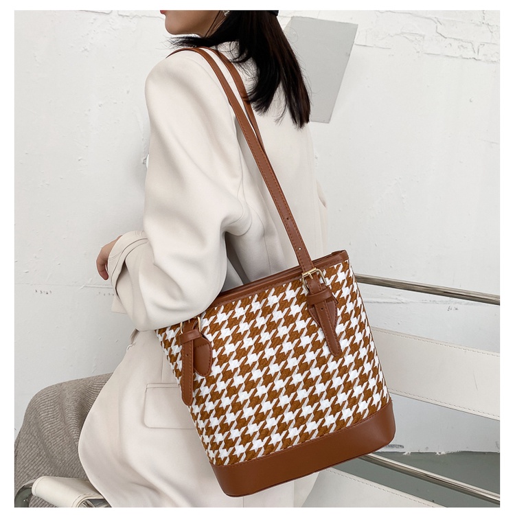 Túi Tote Nữ Bằng Da Phối Kẻ Caro Thời Trang