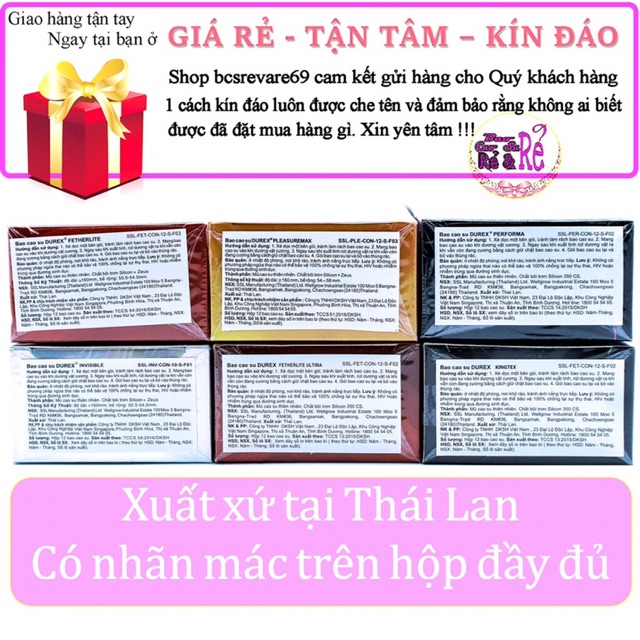 [Free Ship] Combo 5 hộp Bao Cao Su Durex tùy chọn 60bcs tặng 5 gel bôi trơn Vip