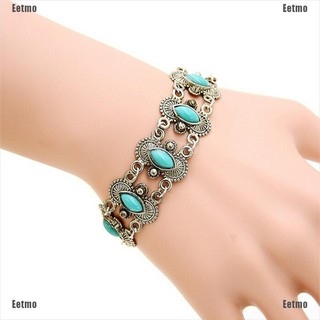 (Eetmo) Sexy Bohemian Fashion Women Silver Turquoise Bangle Bracelet Wrist Band Jewelry