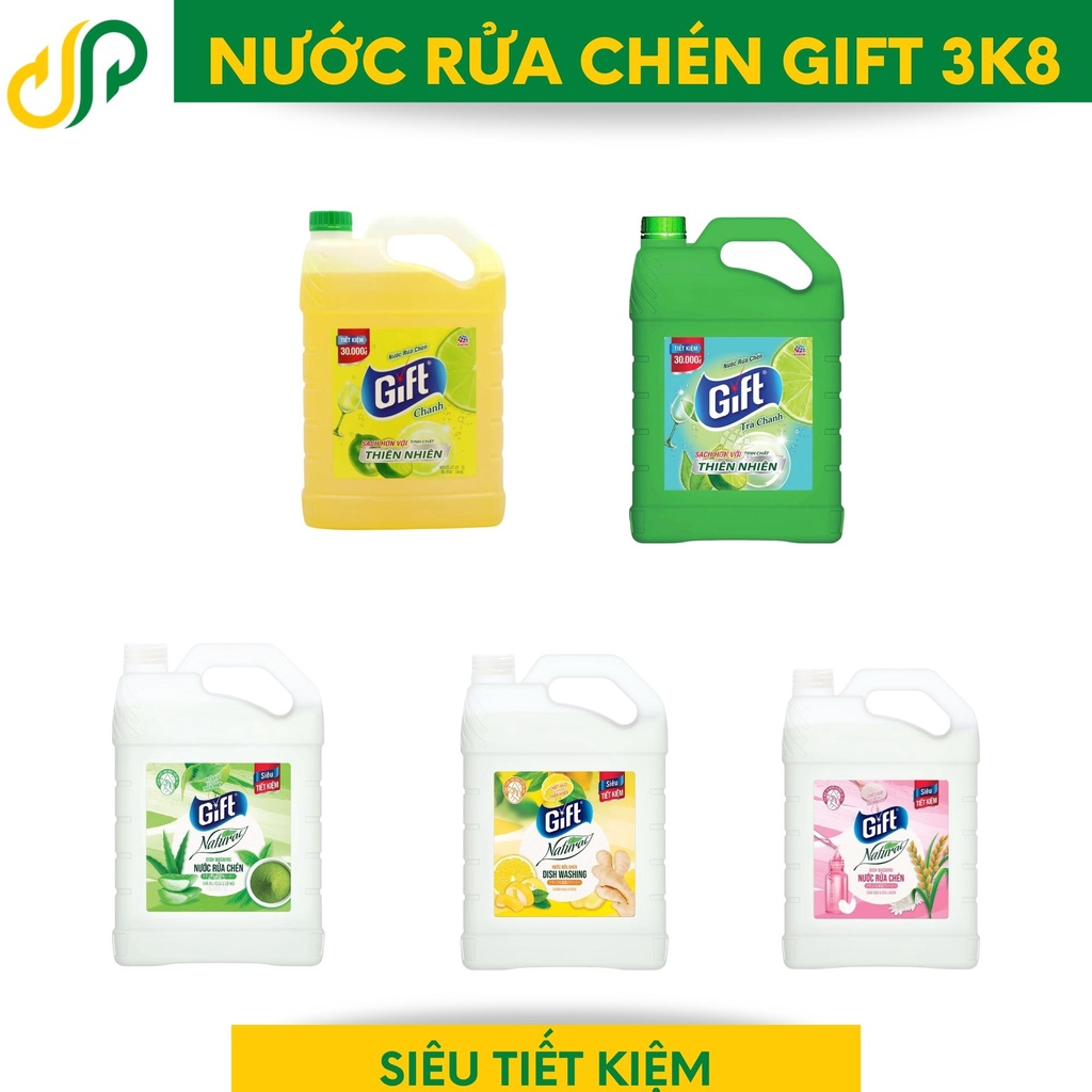 Nước rửa chén Gift đủ hương bình 3kg8