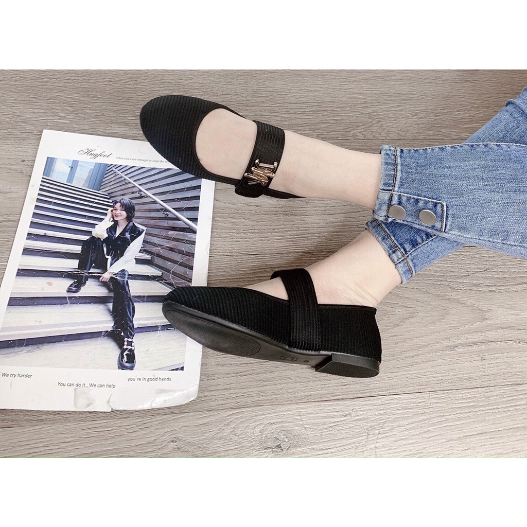 Giày Bệt Nữ Siêu Mềm Mũi tròn Quai dán Bánh bèo Len Đẹp VNXK