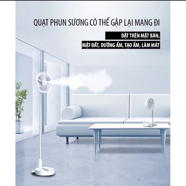 [HÀNG CÔNG TY] Quạt tích điện phun sương gấp gọn hoặc kéo dài, tích hợp đèn ngủ và đèn bàn, pin sạc siêu bền 7200mAh | BigBuy360 - bigbuy360.vn
