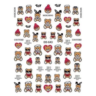 Sticker gấu moschino dán móng