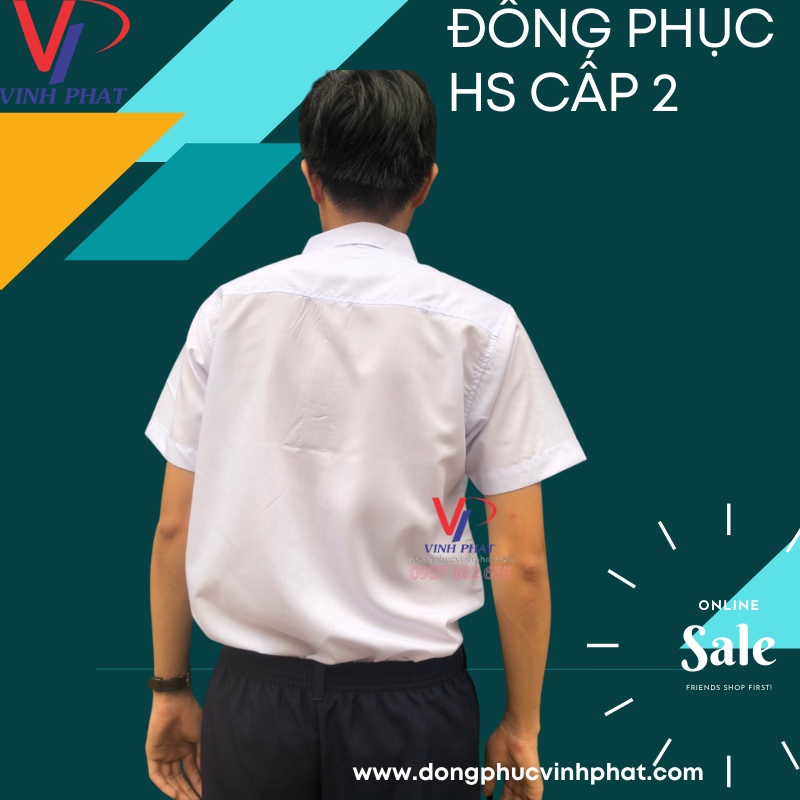 Áo Sơ Mi Trắng Nam Ngắn Tay Đồng Phục Học Sinh Đi Học Cấp 2 &amp; Cấp 3 - Thương Hiệu Vĩnh Phát